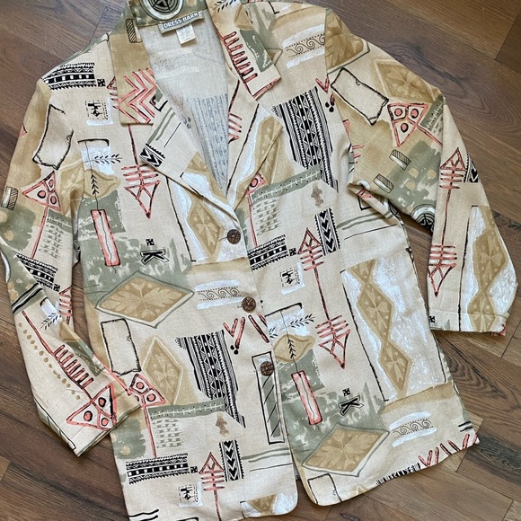 Dress Barn Abstract Design Linen Womans Blazer Size Large - Picture 14 of 17